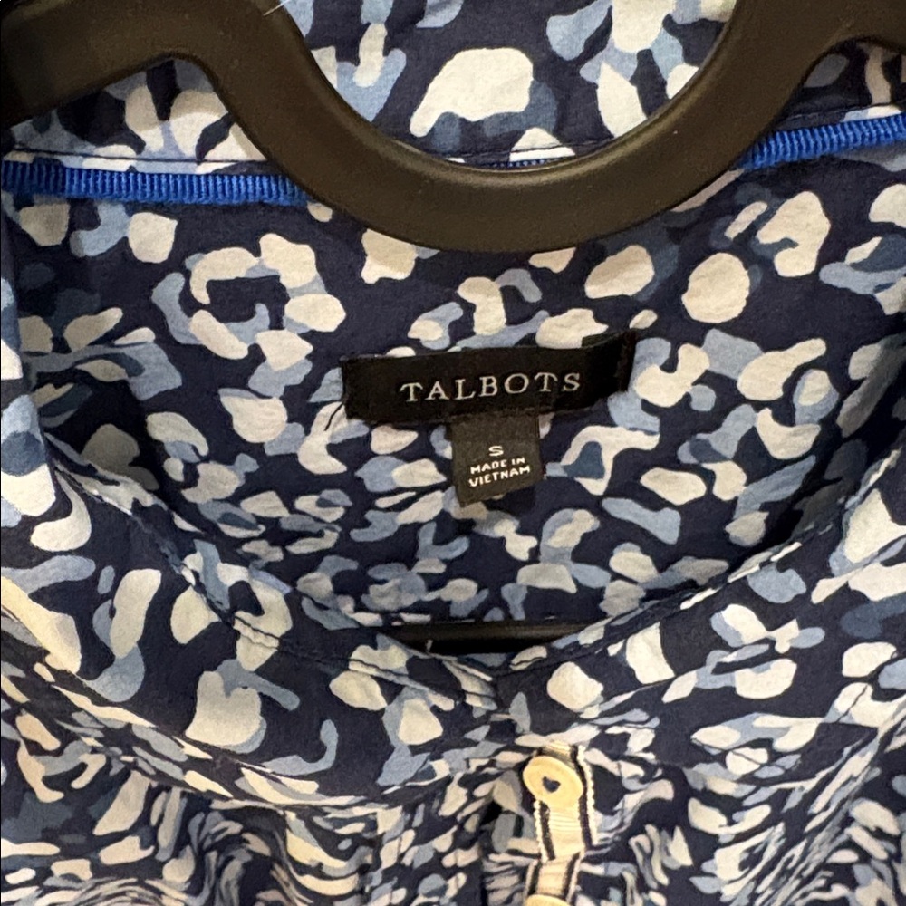 Talbots Navy and White Patterned Blouse - Picture 2 of 3